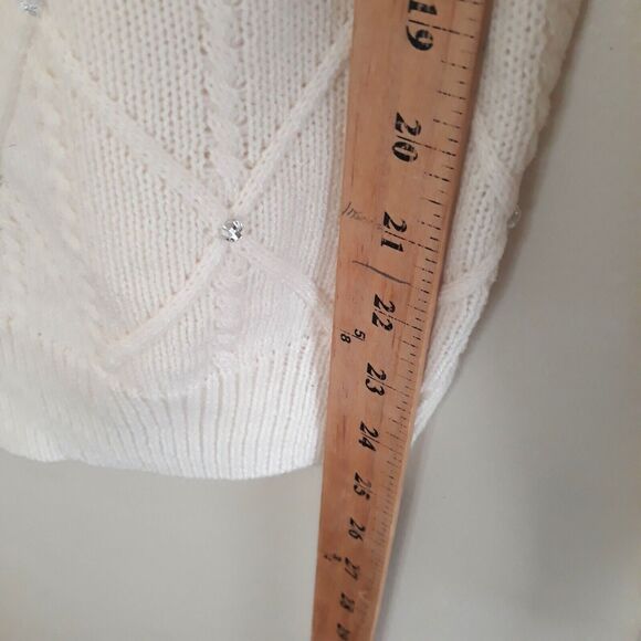 New York & Company Cowl Neck Sweater Women Med. Ivory Diamond Pattern Rhinestone - Picture 7 of 10